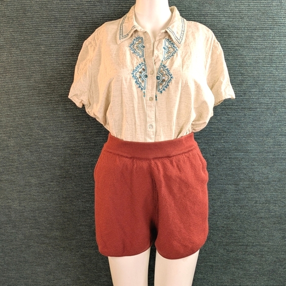 Vintage Lemon Grass Studio Embroidered Button Down Shirt. Cotton/Rayon/Linen - Picture 4 of 13